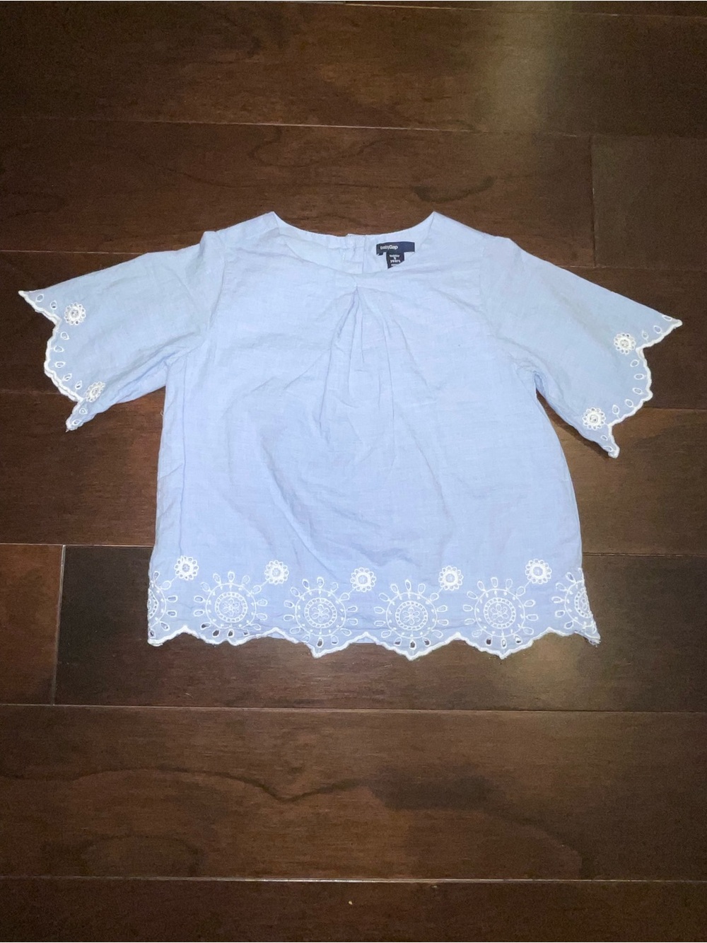 GAP Girls Pale Blue Eyelet Hem Peasant Top